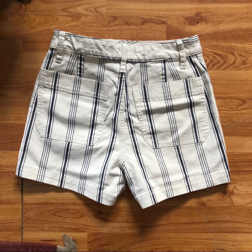 Madewell • white & blue striped high waist shorts with front buttons - size 26 - Picture 8 of 9